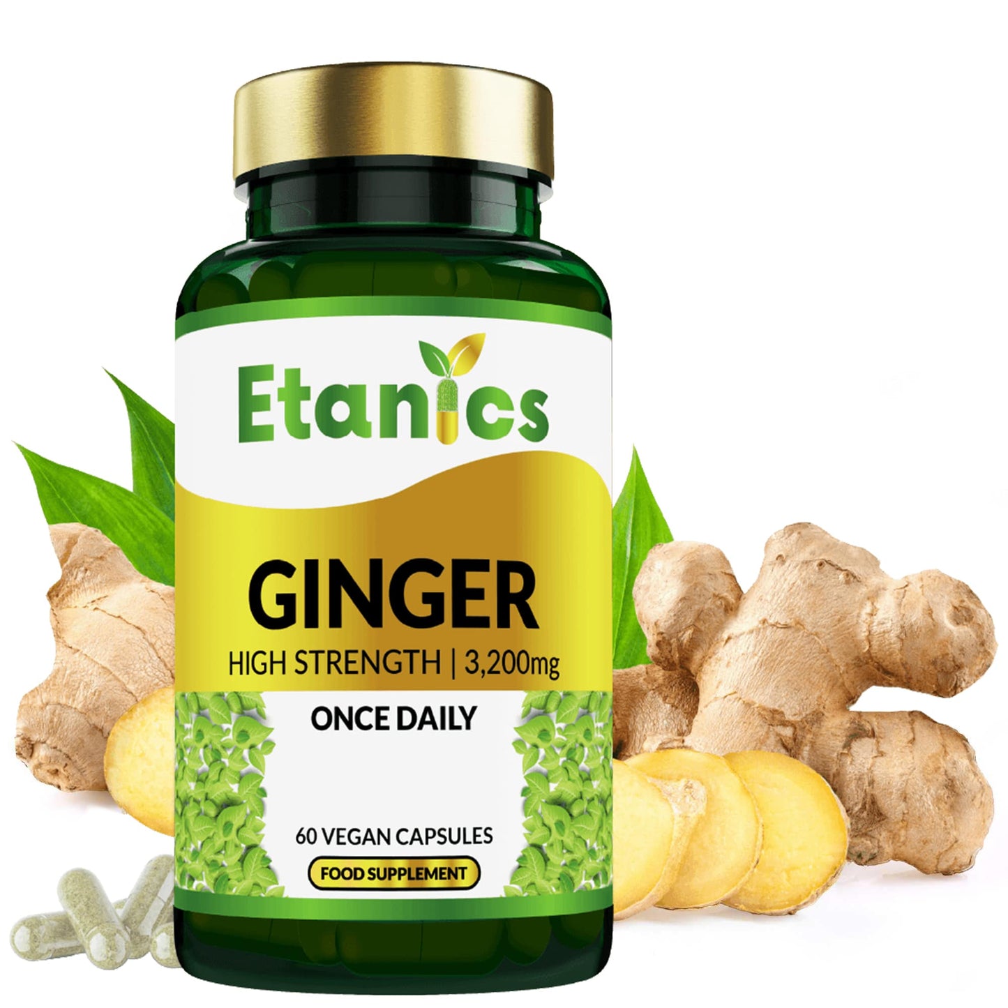 Etanics Ginger Vegan Supplement Front with Ingredients