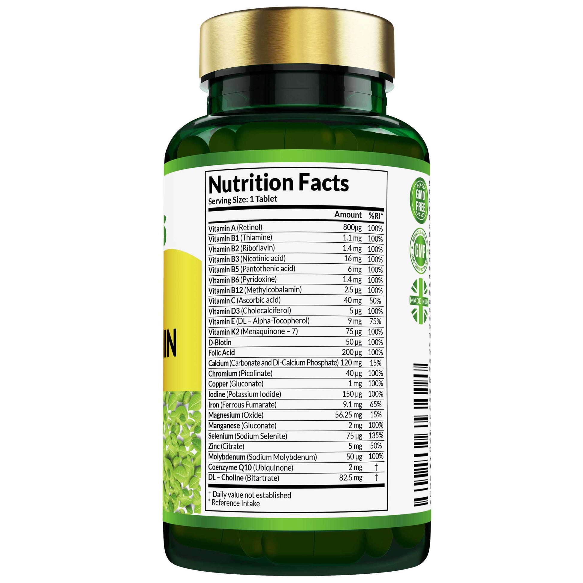 Etanics A-Z Multivitamin Vegetarian Supplement Nutrition Facts