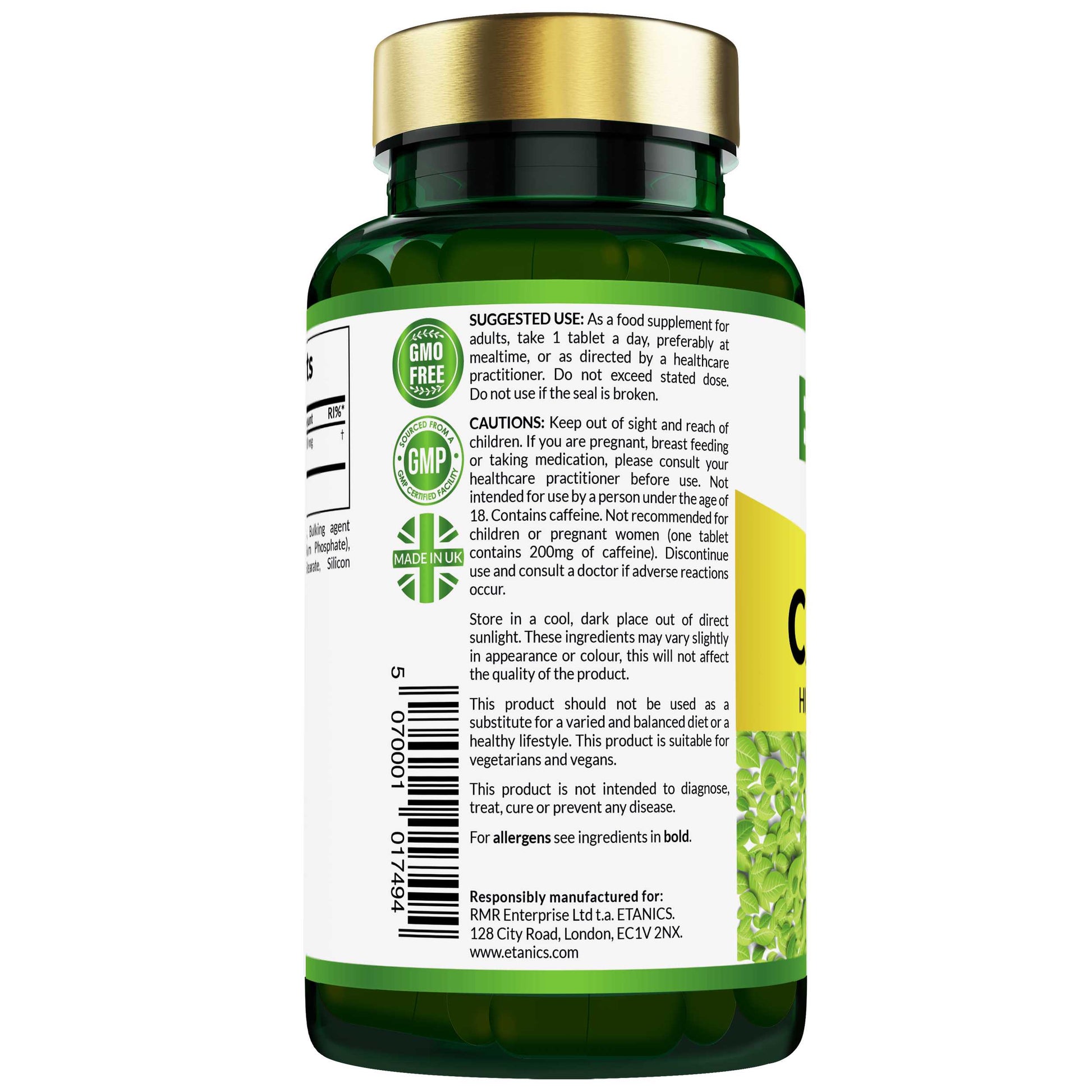 Etanics Caffeine Vegan Supplement Use and Ingredients