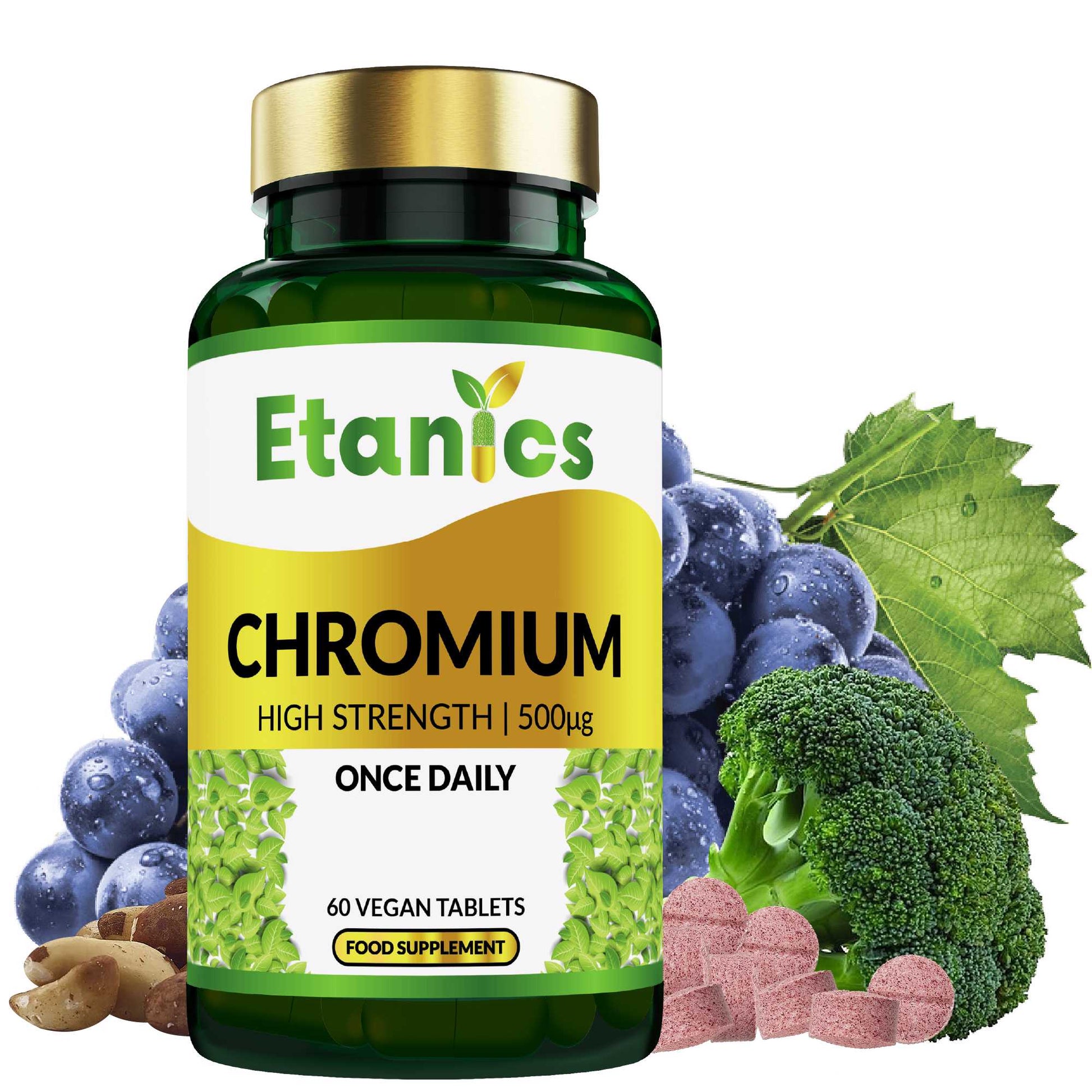 Etanics Chromium Vegan Supplement Front with Ingredients
