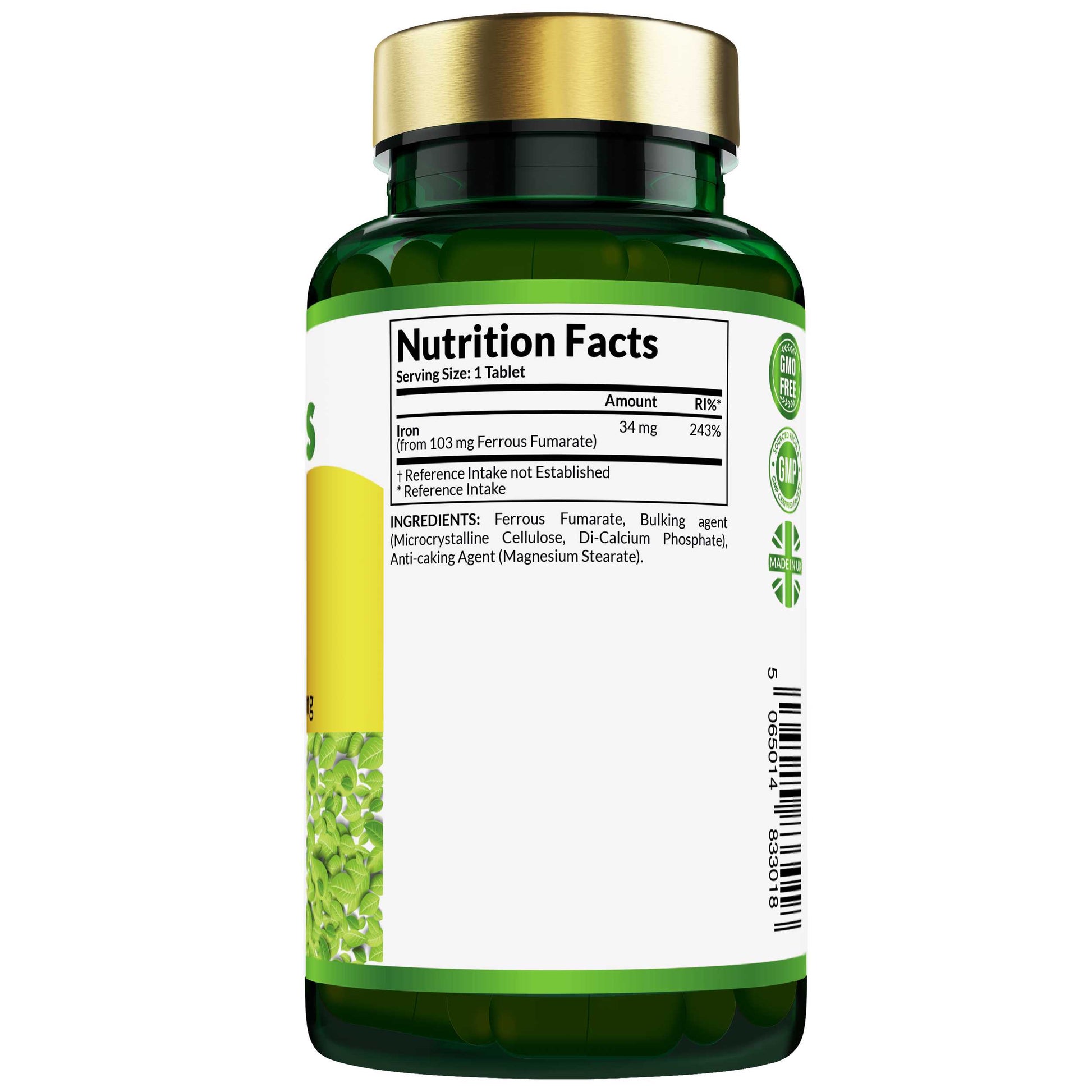 Etanics Iron Vegan Supplement Nutrition Facts