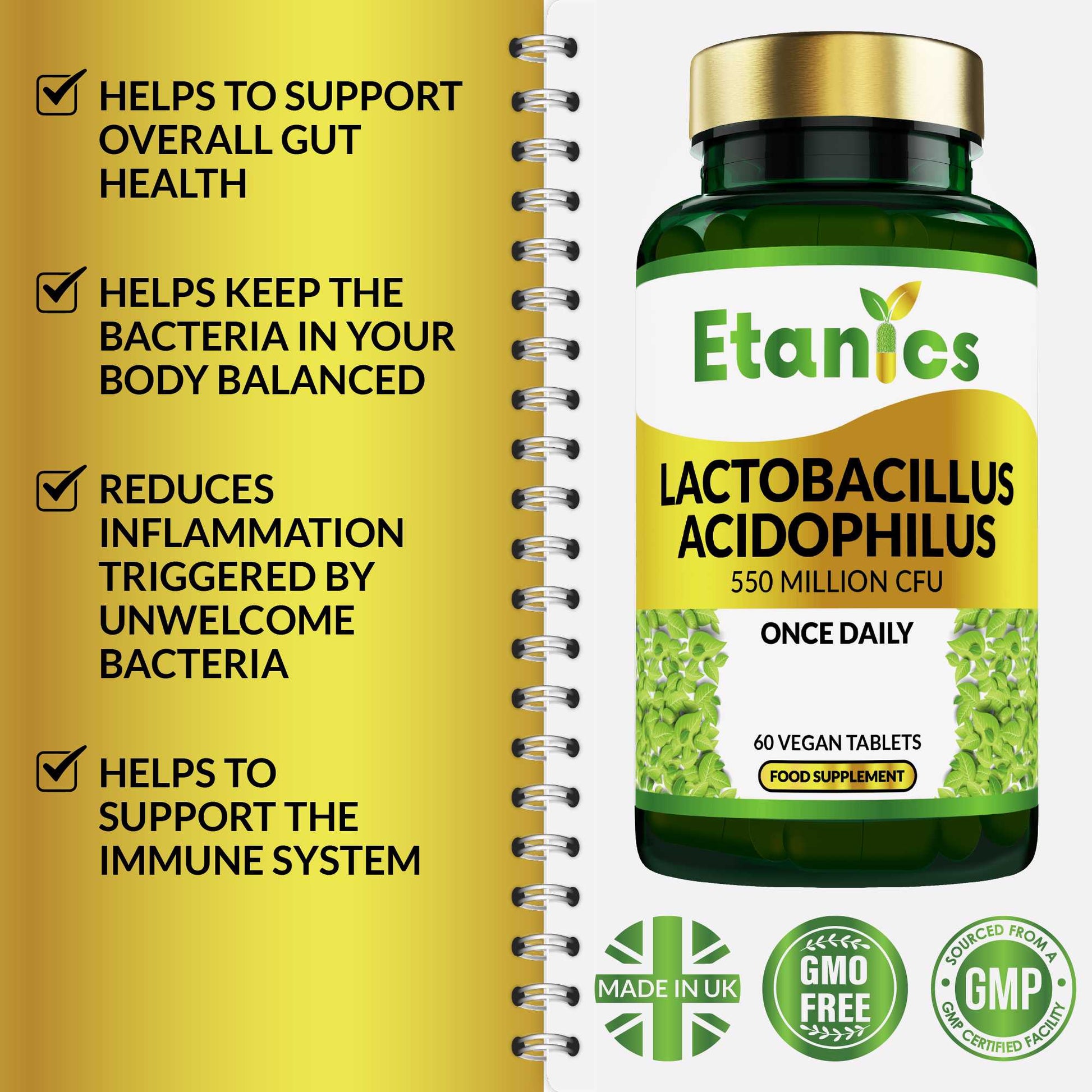 Etanics Lactobacillus Acidophilus Probiotic Vegan Supplement With Benefits