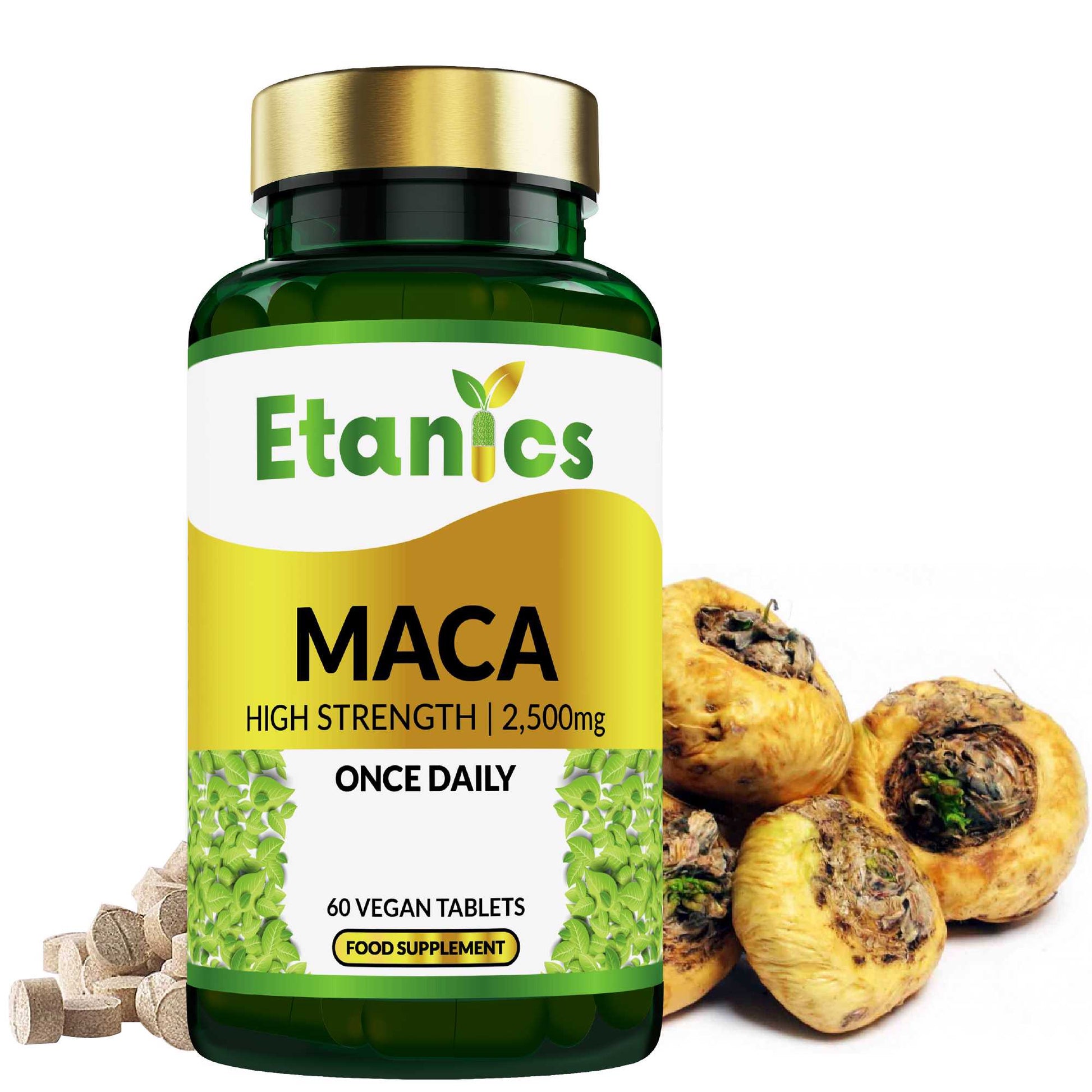 Etanics Maca Supplement Front with Ingredients