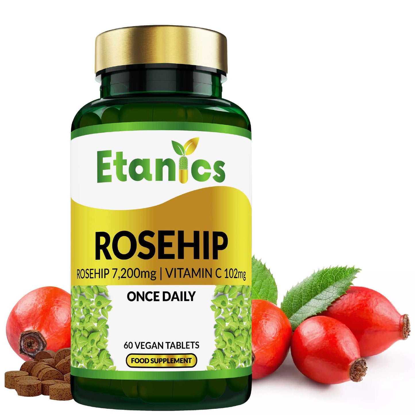 Etanics Rosehip Supplement Front with Ingredients