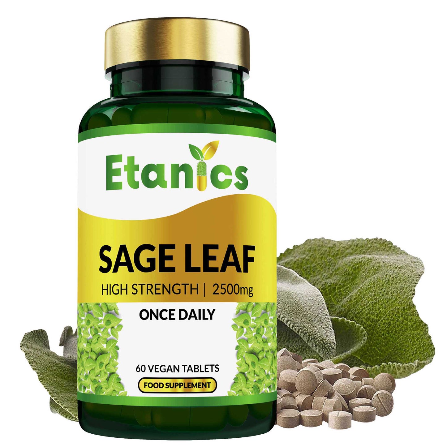 Etanics Sage Leaf Supplement Front with Ingredients
