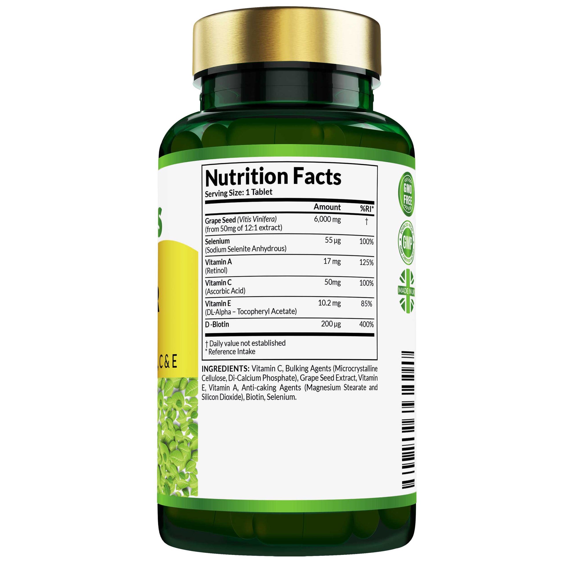 Etanics Skin, Hair and Nail Leaf Vegan Supplement Nutrition Facts