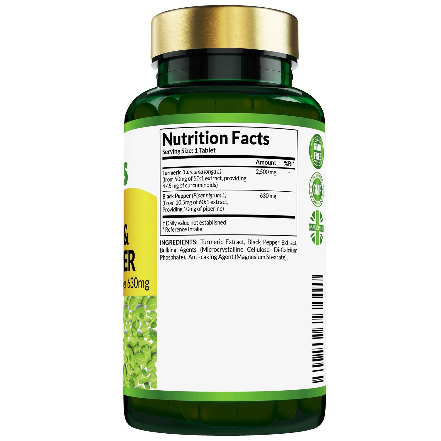 Etanics Turmeric and Black Pepper Vegan Supplement Nutrition Facts