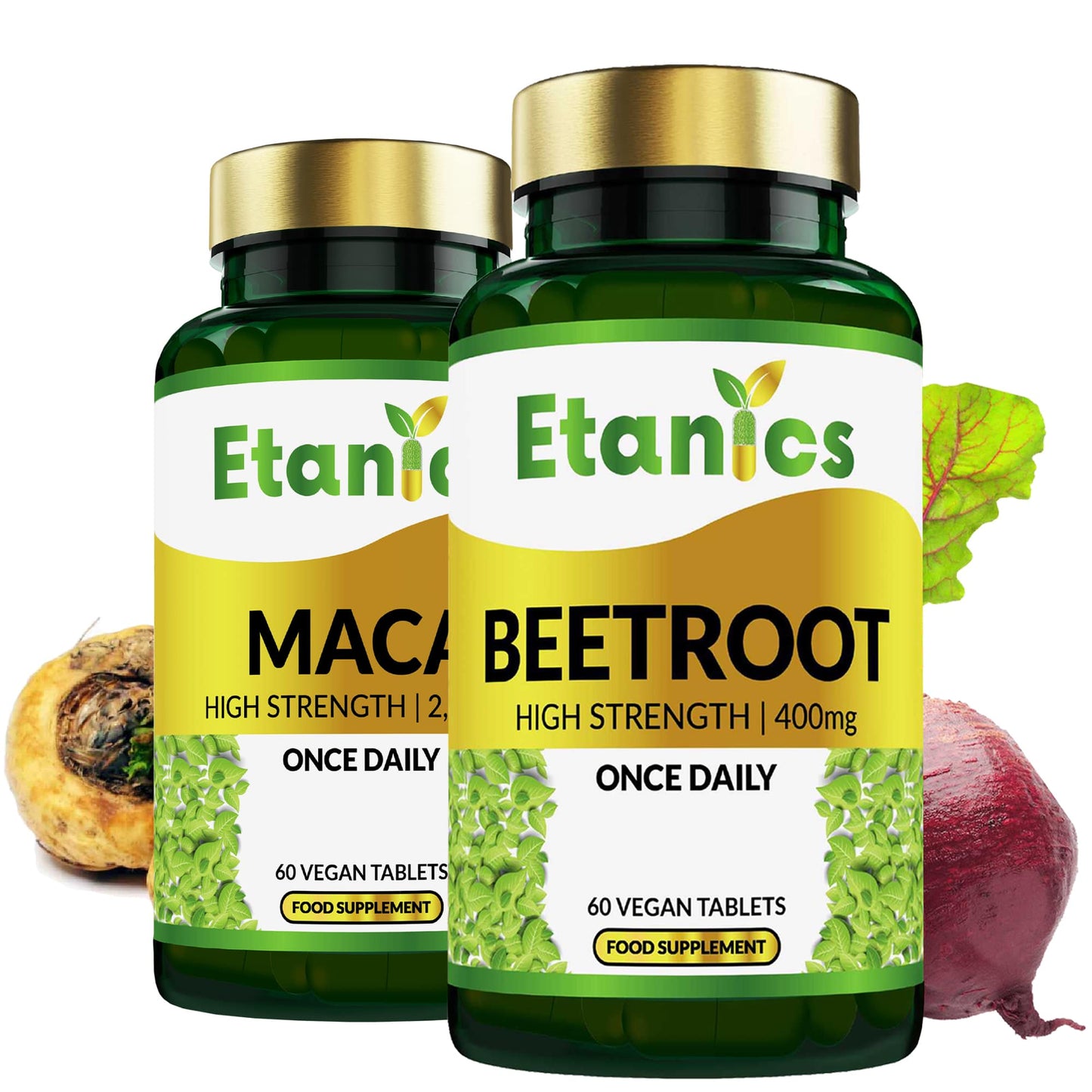 Etanics Beetroot & Maca Bundle Vegan Supplements Front with Ingredients