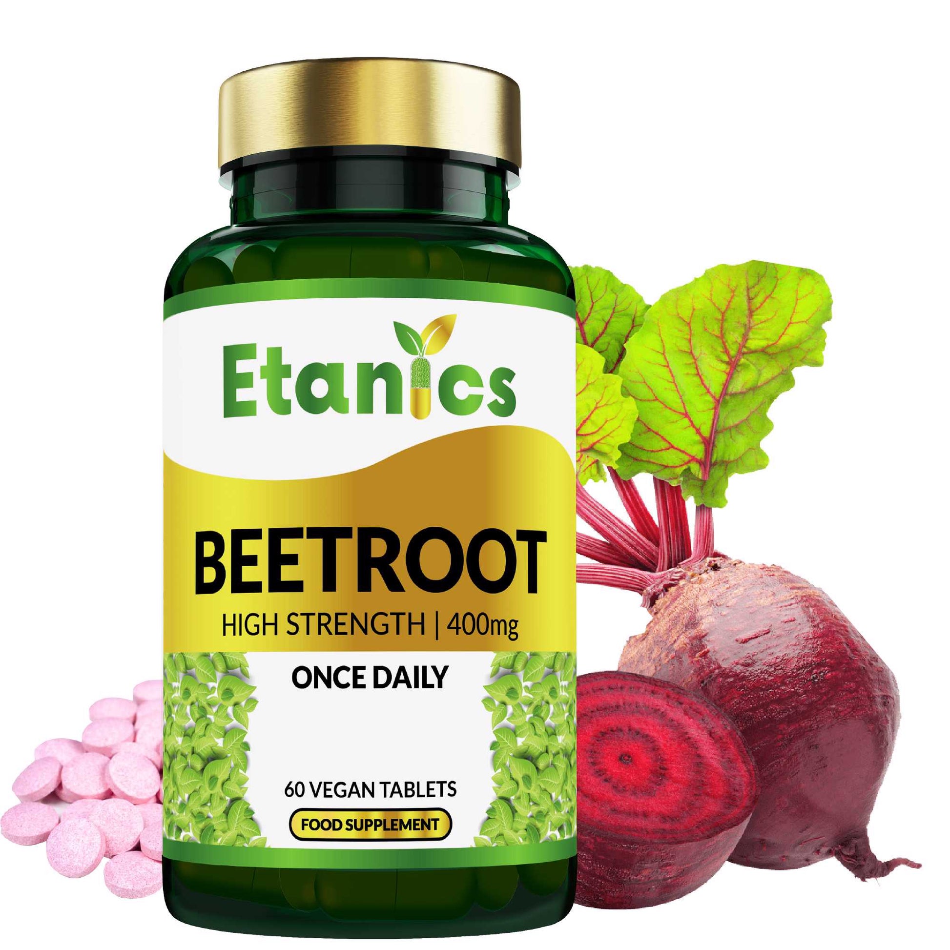 Etanics Beetroot Vegan Supplement Front with Ingredients