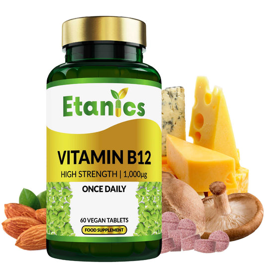 Etanics Vitamin B12 Supplement Front with Ingredients